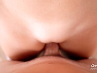 Blonde rubs her shaved pussy against hard dick of the guy she's doing renovations with and gets a cumshot 10