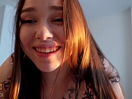 During morning tea, a cute Russian brunette in panties sucked off a guy and got the coveted creampie 8
