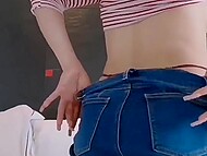 Brunette in glasses takes off her jeans and hotly twerks her big ass during amateur fucking in POV 4