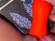 Cutie with a hairy pussy puts a toy on her clitoris, which simulates cunnilingus and gives a sweet orgasm 9