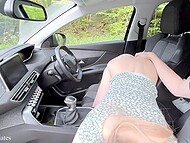 While a blonde is giving a blowjob to her boyfriend in the car, a random passer-by is watching her and jerking off 8