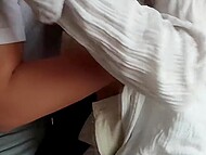 Dark-haired Arab MILF in hijab gets cum on her sexy tummy after amateur fucking with her husband 4