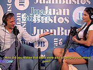 Hot busty Latina porn actress lets a midget drill her vagina with a sex machine during the interview 6