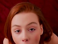 Young chick with red hair Arina Fox obediently sucks a big dick, getting cum on her sweet tongue 7