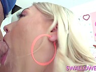 Skyler Storm and Rissa May engage in an intense spit swap while sharing a thick shaft. 10
