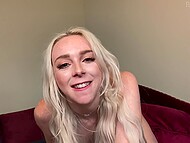Blonde undresses in front of an amateur camera and points a toy in her ass for amazing masturbation 10