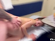 Young bitch with small tits gets turned on by the sight of a dick and fucks a guy on the train 9