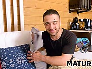 A mature woman experiences intense pleasure as she indulges in steamy encounters in a sauna. 4