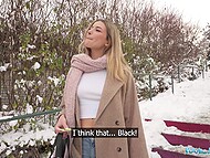Public Agent presents: A blonde seductress engages in a thrilling outdoor encounter with a mysterious partner in a secluded setting. 4