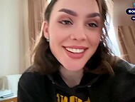 Sexy college student expertly maneuvers on top of a phallus. 9