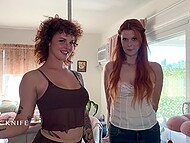 Jak Knife showcases a captivating performance as two fiery redheaded guests indulge in a tantalizing display of passion and desire. 4