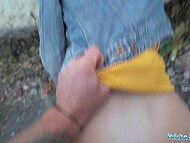 Cherry Candle, a seductive brunette, passionately pleasures a big cock in public. 6