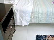 Maya Farrell gets stuck under the bed and is helped out by her step-father in a steamy scene. 11