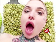 Tattooed beauty Titi Ramone enjoys her first anal experience with intense pleasure. 8