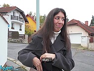 Public Agent Petite Russian Katty West enjoys flashing and pleasuring for cash on the streets of Prague. 4