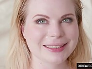 Blonde wife Adry Berty has sex with another man in front of her husband. 11