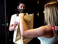 Kayley Gunner, the busty blonde Gets Dick Delivery from Asian Guy 5