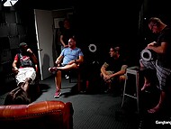 Vanessa Vega, a petite tattooed babe, squirts milk in a gangbang scene. 6