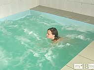 Dissolute 18-year-old pleases two friends with her holes in the sauna 7