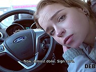 Cute Russian debtor gives the agent unexpected pleasure in the form of sex for the holidays 7