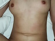 Asian girlfriend with cute tits poses for the smartphone camera when getting fucked by the guy 11