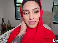Arab hottie in hijab Sophia Leone shows a man her blowjob skills before riding his pecker 5