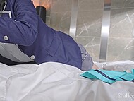 Amateur cosplay wench has her Asian pussy licked, banged and creampied on the bed 5