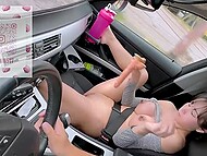 Crazed girl shows off masturbation in the passenger seat during Japanese driver's commute 6