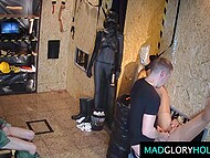 Horny MILF swallowing cum after being gangbanged by strangers through the gloryhole 10