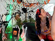 Kinky queen of anal sex squirts when having her asshole banged by a masked dude on Halloween party 4