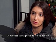 Russian chick has no money to pay her debt so she suggests her mouth and pussy instead 4