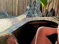 Explicit moment caught on camera on a garden terrace, youthful couple caught mid-coitus 10