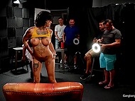 Inked female rebel with big boobs Genevieve Sinn gets creampied after hardcore gangbang 10
