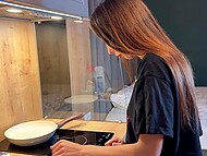 Petite amateur housewife Laura Quest enjoys rough intercourse with her hubby in the kitchen 7