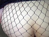 Honey Haze in fishnets squeezed out teen squirts for the first time 6