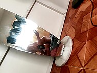Filthy Asian college student films herself when getting banged by her man on the floor 11