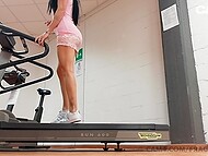 Horny Italian minx plays with her twat and squirts during gym workout 11