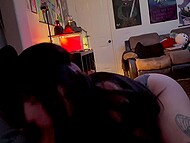 Young long-haired brunette wraps her pillowy lips around stepdad's erect penis  5
