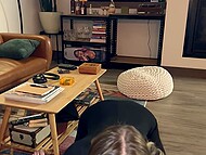 Cute blonde with glasses pleases a guy with unexpected BJ before the party 5