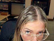 Cute blonde with glasses pleases a guy with unexpected BJ before the party 6