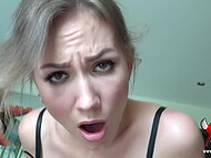 Angel-looking mom in sexy nylons spreads legs to have her pink cunny plowed with a cock in condom 7