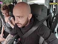 Dazzling short-haired MILF Subil Arch swallows Greek semen in the fake taxi 4