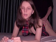 Flat-chested college slut Lama Grey spreads legs fro rough pussyfuck and enjoys facial 8