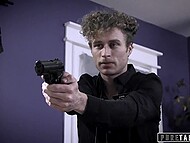 Gina Valentina gets coupled up with two dudes for a naughty night, resulting in a powerful double creampie 9