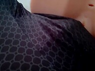 Amateur bitch rubs her lover's cock with her shaved cunny until he cums into his boxer pants 7
