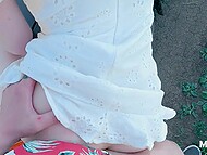 Cutie hikes up her dress to ride the stud's XXX dong in the car and in nature 9