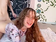Filthy teen bitch in white stockings swallows a cock and enjoys it banging her vagina hard 6