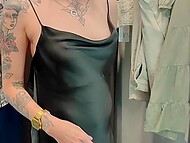 Dirty-minded tart willingly sucks a cock for a new dress in the fitting room 5