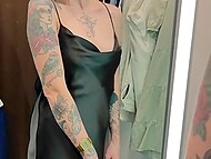 Dirty-minded tart willingly sucks a cock for a new dress in the fitting room 6