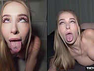 Horny TikTok slut with pierced tongue takes it rough in doggy style till creampie 5